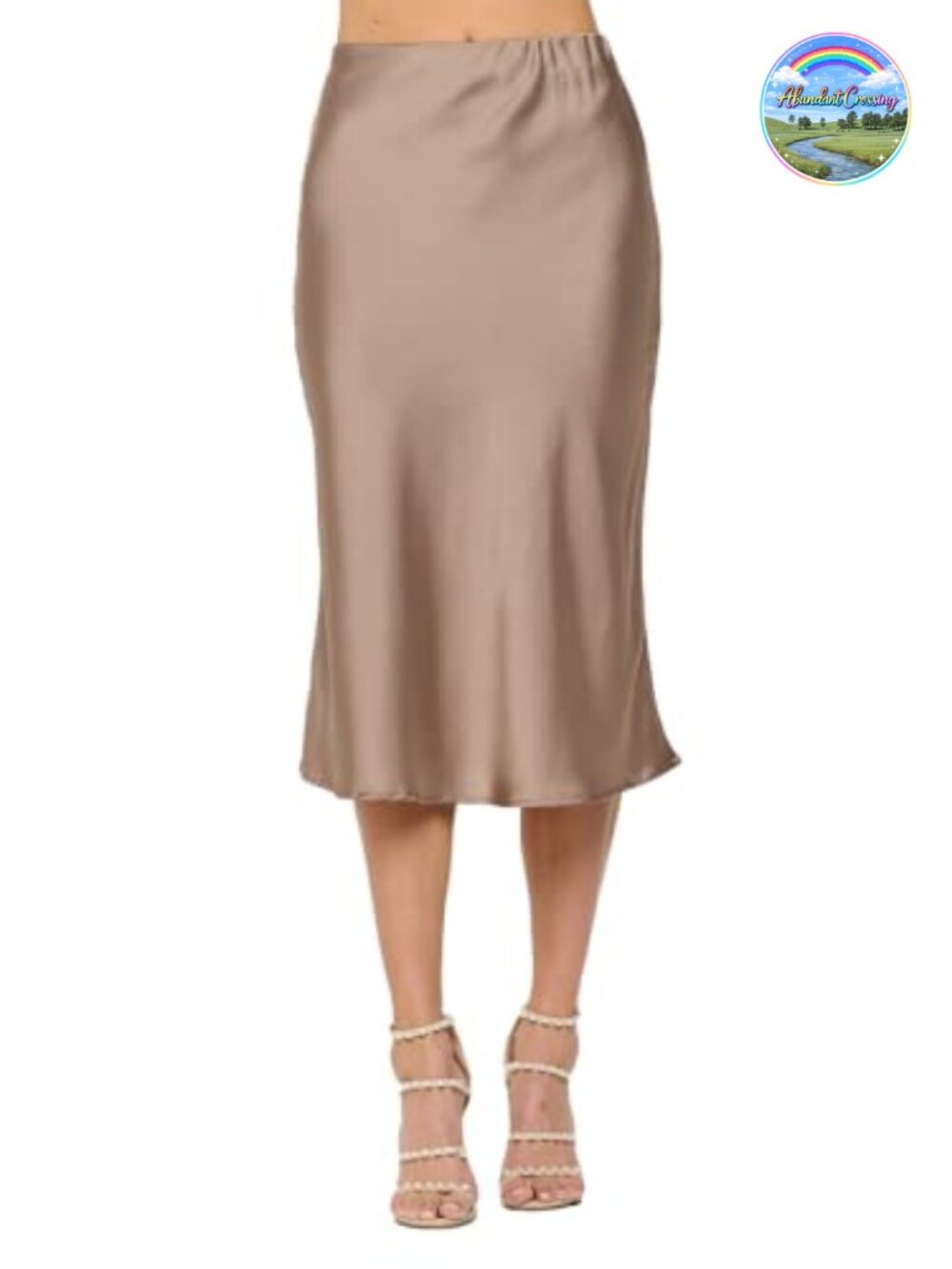 Satin Midi Skirt High Waist A-Line Elastic Made in USA Plus Size Women
